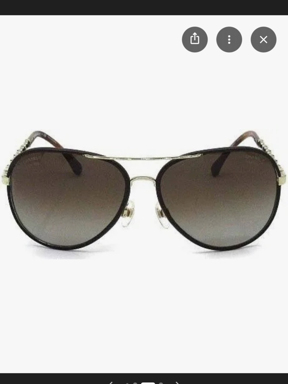RARE Authentic CHANEL leather polarized aviator Sunglasses w Brown gradient Lens - Picture 2 of 10